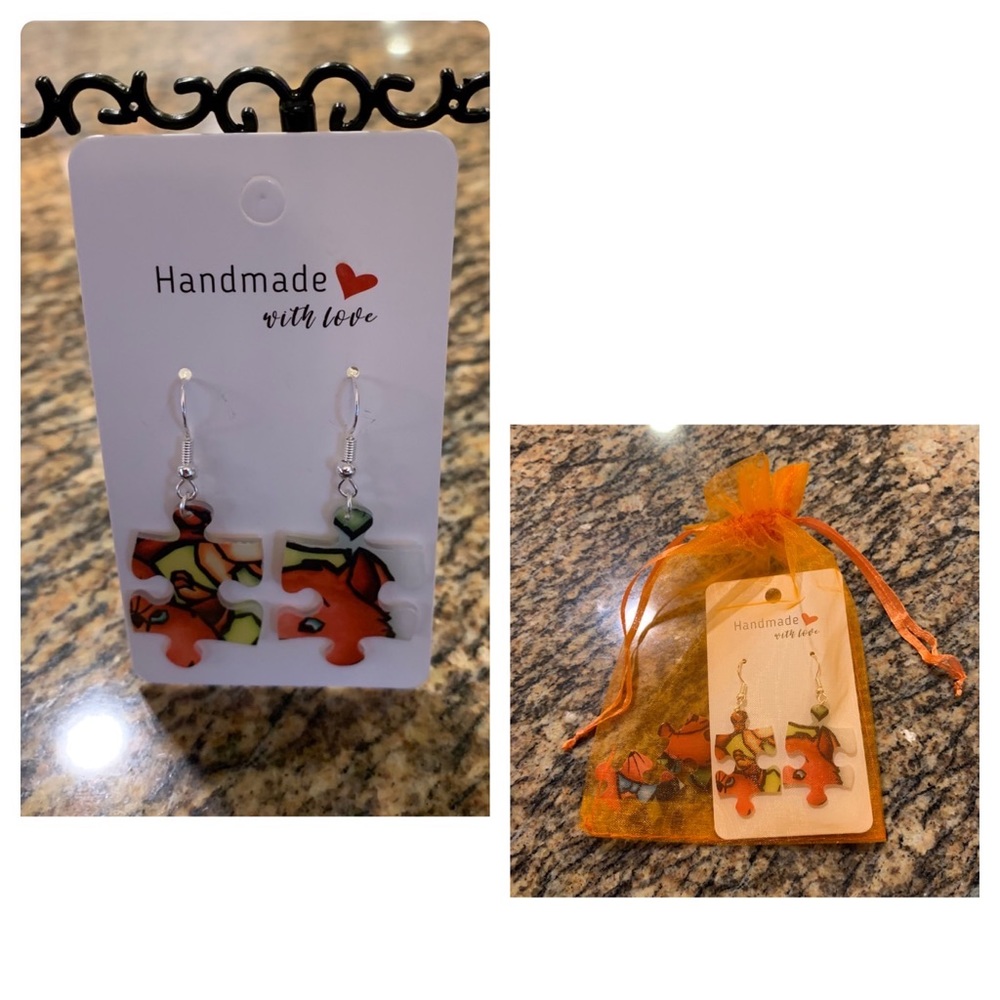 Handmade puzzle earrings - Picture 1 of 9